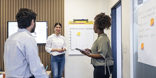 Team brainstorming with Post-it® Meeting Chart and Post-it® Notes in a meeting room
