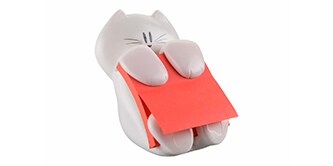 A cat-shaped Post-it® Note Dispenser with red Post-it® Notes
